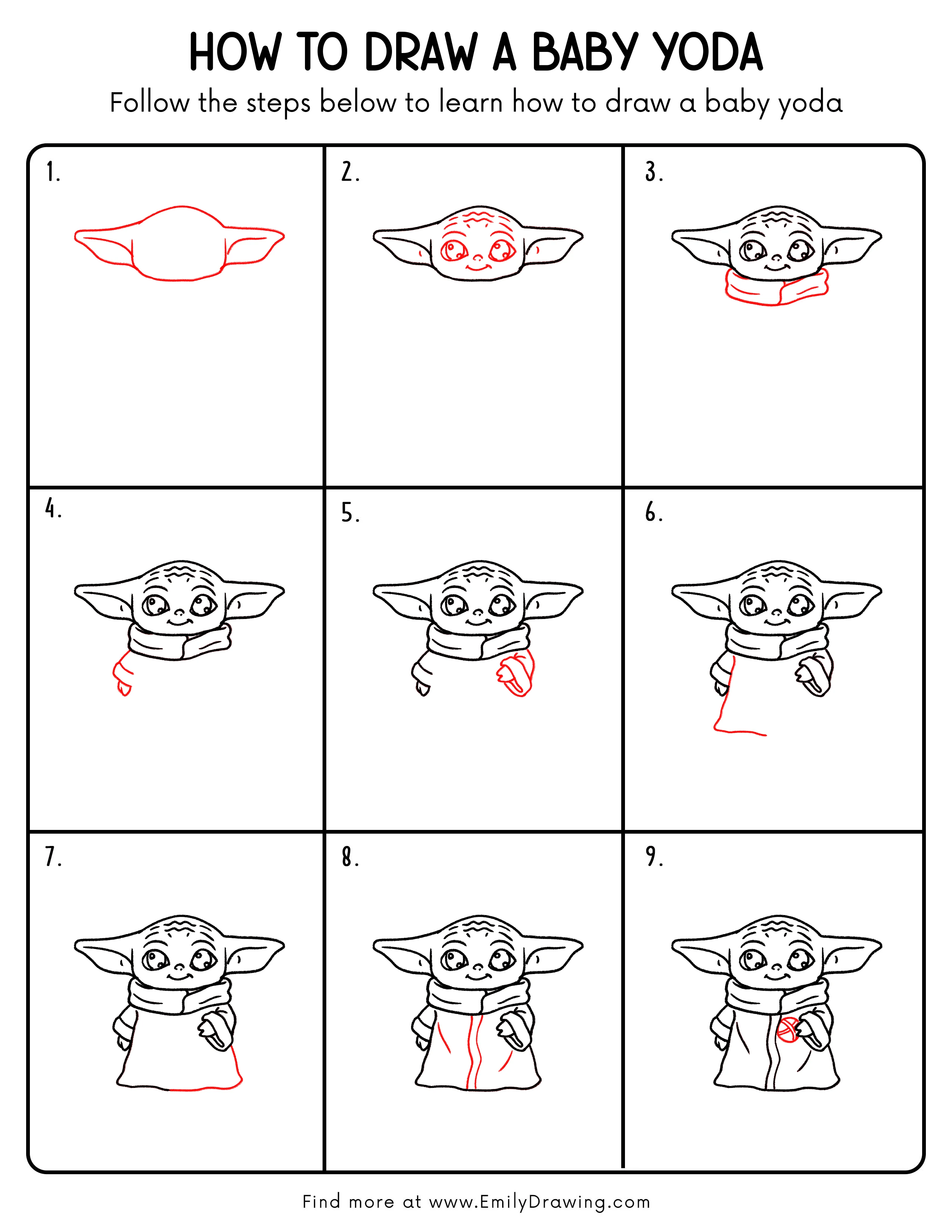 Printable Baby Yoda Drawing Guide